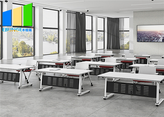 Bàn văn phòng có thể gập lại di động 1600mm Bàn phòng đào tạo trường học với lớp lưu trữ